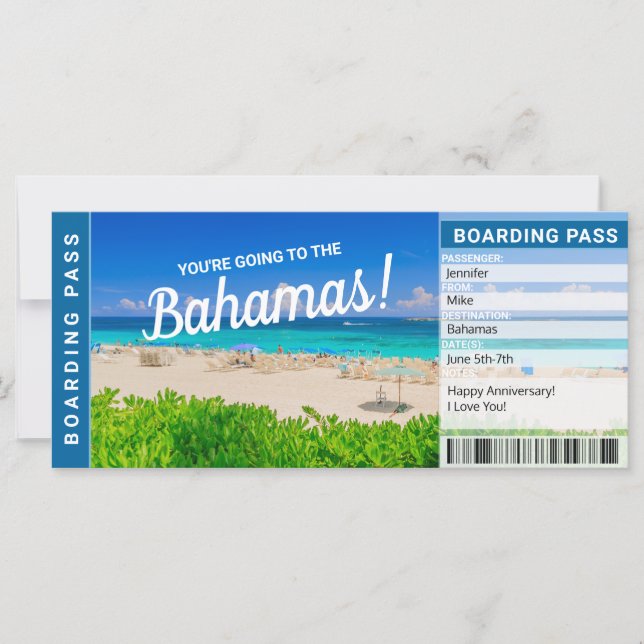 Carte Billet cadeau voyage Bahamas Vacances (Devant)