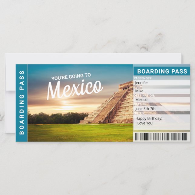 Carte Billet cadeau voyage Mexique Vacances (Devant)