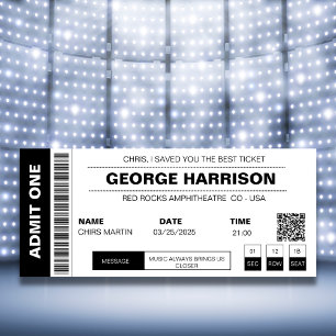 Carte Billet Concert QR Code Minimaliste Noir Et Blanc