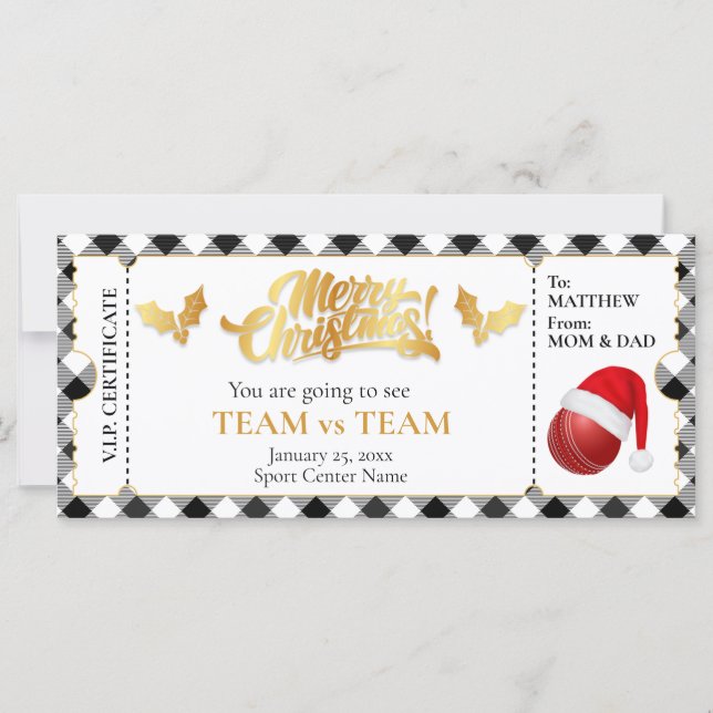Carte Billet Cricket de Noël, Billet cadeau surprise (Devant)