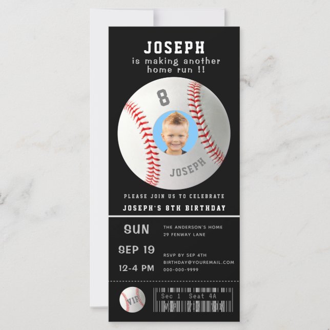 Carte Billet d'anniversaire Black Photo Baseball Invitat (Devant)
