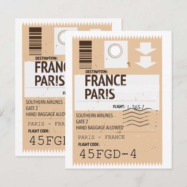 Carte billet d'avion Paris-France (Devant / Derrière)