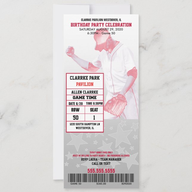 Carte Billet de baseball Sports Fête Anniversaire (Devant)