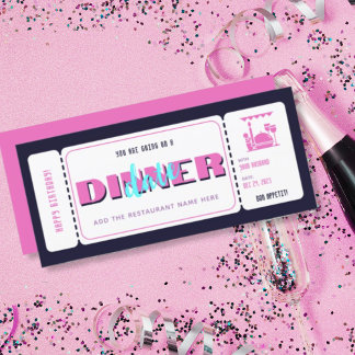 Carte Billet de bon pour dîner rose violet