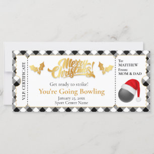 Carte Billet de bowling de Noël, bon cadeau surprise