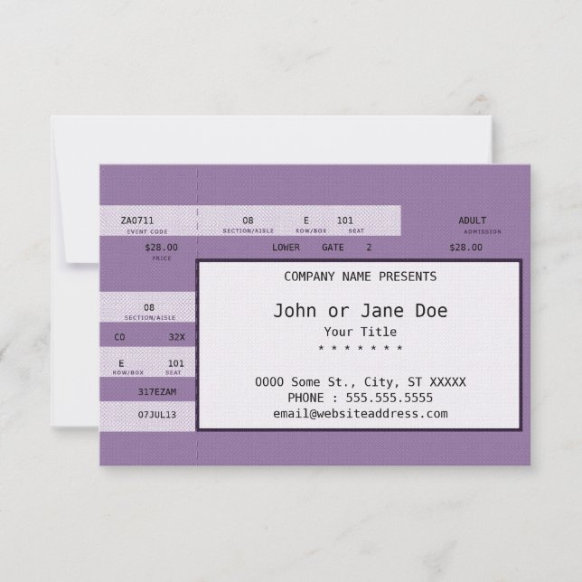 Carte billet de concert violet (Devant)