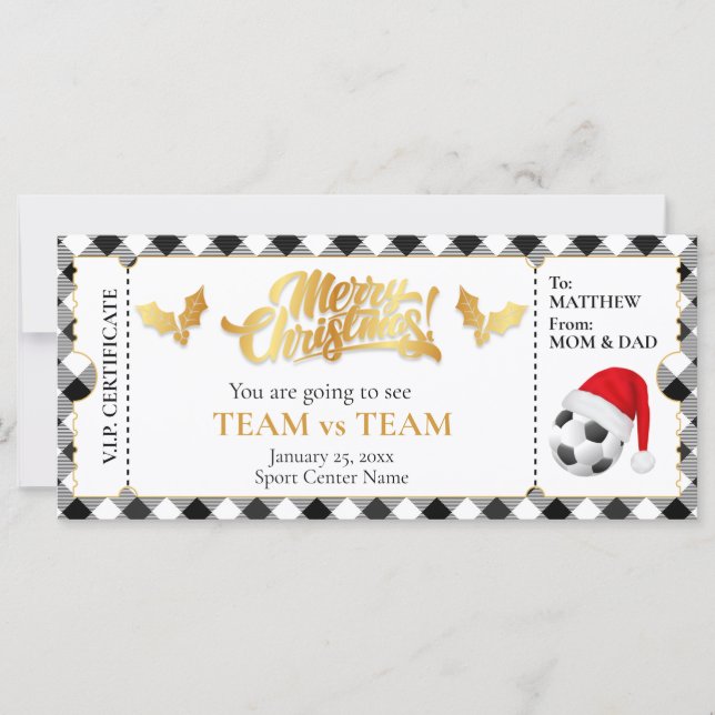Carte Billet de football de Noël, Billet cadeau surprise (Devant)