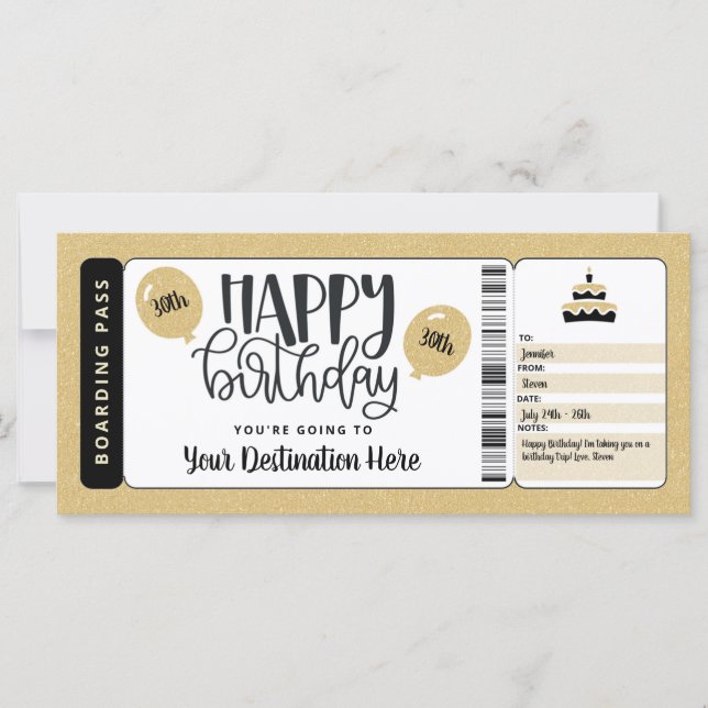 Carte Billet d'embarquement Bon de voyage Cadeau d'anniv (Devant)