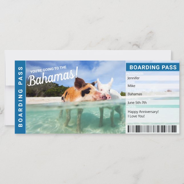 Carte Billet d'entrée cadeau de vacances Bahamas (Devant)
