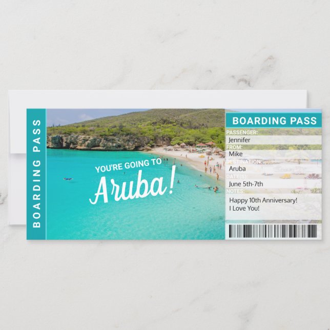 Carte Billet d'entrée pour vacances Aruba (Devant)