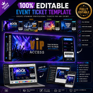 Carte Billet d'invitation modifiable Concert, événemen