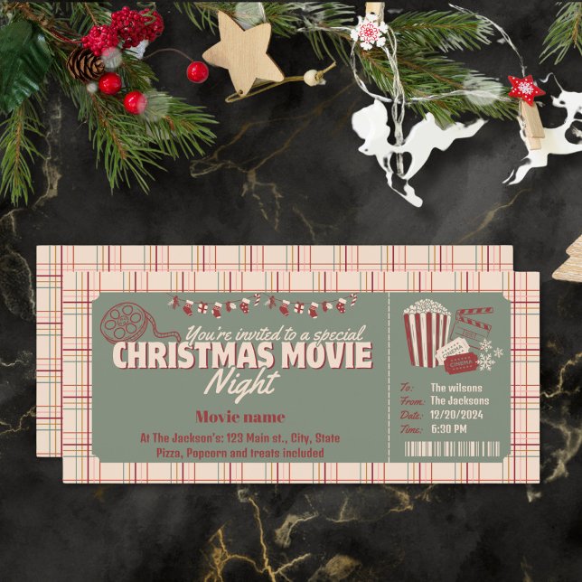 Carte Billet d'invitation pour le film de Noël (Créateur téléchargé)