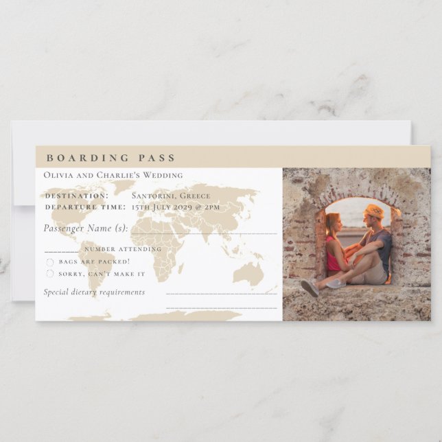 Carte Billet Elégant Boarding Pass Destination Mariage (Devant)