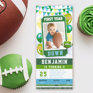 Carte Billet Football Green Boy 1er Anniversaire Invitat