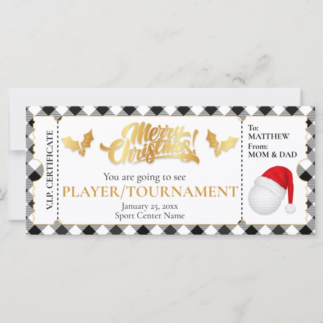 Carte Billet golf de Noël, Billet cadeau surprise (Devant)