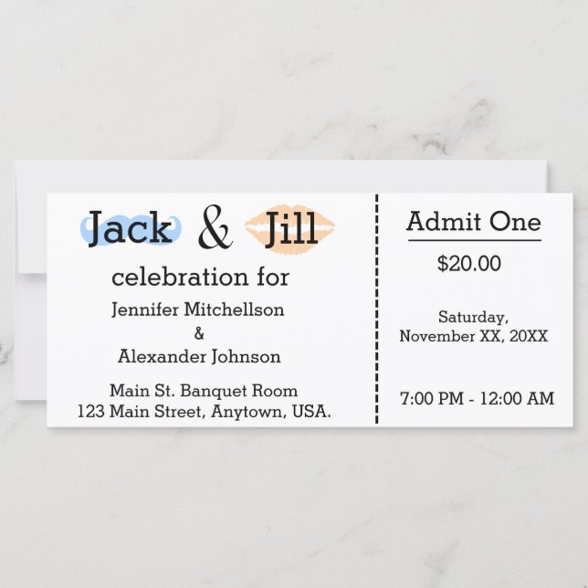 Carte Billet Jack and Jill Mustache & Lepstick Douche (Devant)