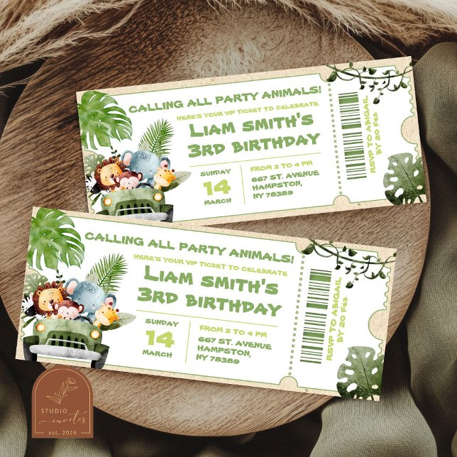 Carte Billet pour la fête d'anniversaire Safari (Créateur téléchargé)