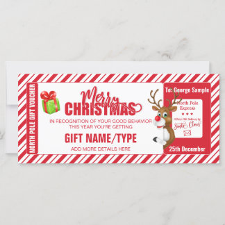 Carte Billet Reindeer de Noël, Carte-cadeau/bon