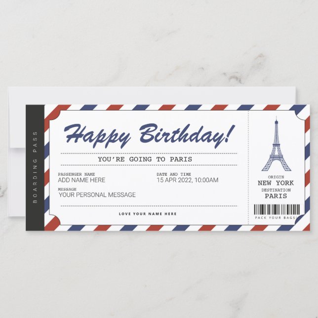 Carte Billet Vacances Pass Voyage Surprise Paris (Devant)