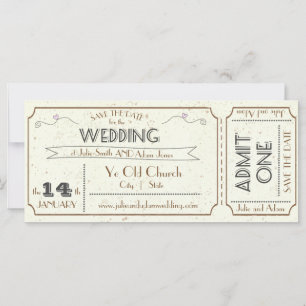 Carte Billet Vintage Grunge Enregistrez la Date