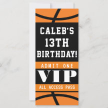 Billet VIP anniversaire noir orange basket-ball