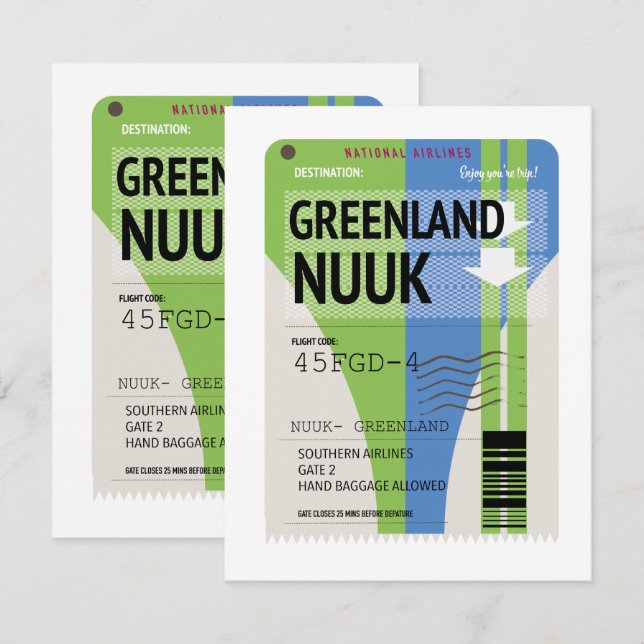 Carte Billet voyage Nuuk du Groenland (Devant / Derrière)