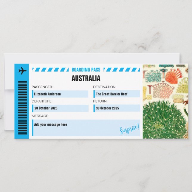 Carte Billet voyage surprise de la Grande Barrière de co (Devant)