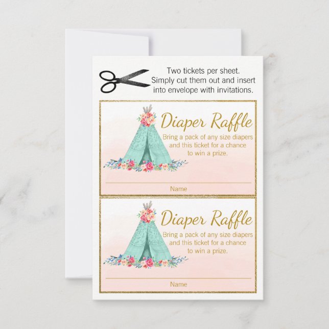 Carte Billets de tombola pour couches Boho TeePee (Devant)