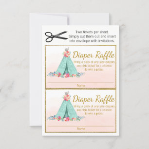 Carte Billets de tombola pour couches Boho TeePee