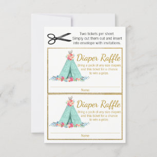 Carte Billets de tombola pour couches TeePee pour filles