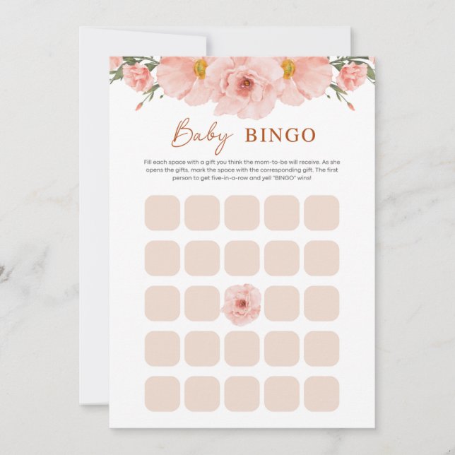 Carte BINGO Baby Shower Fleur de Pêcher (Devant)