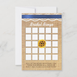 Carte Bingo de la douche de mariée Tournesol Boule Dente