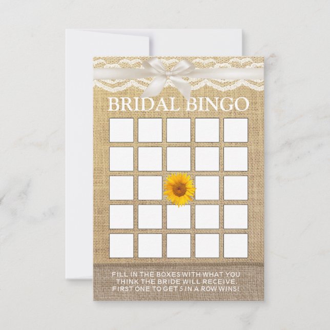 Carte Bingo de Mariage Ruban d'Ivoire Tournesol Toile de (Devant)