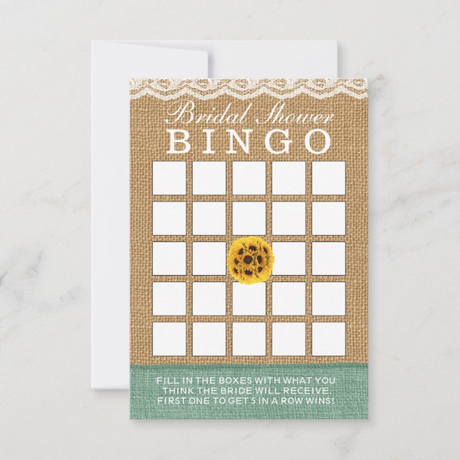 Carte Bingo élégant de Fête de Mariage Tournesol Boule e (Devant)