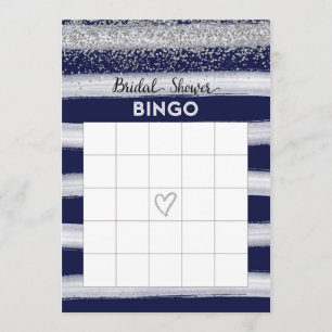 Carte Bingo Fête de l'mariée bleue Argent et Marin