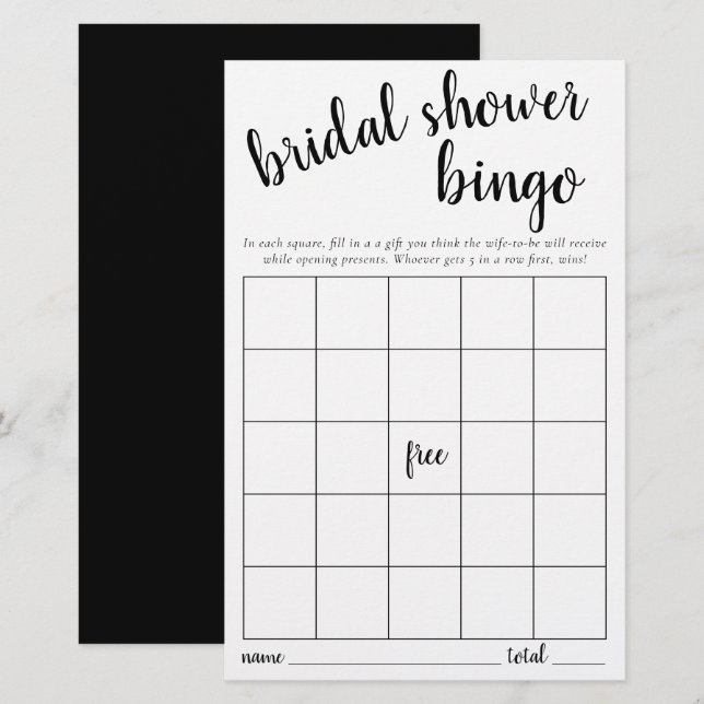 Carte Bingo simple | Black White Baby shower Jeu (Devant / Derrière)