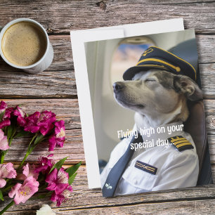 Carte Birday Chien Pilote et avion Cool Funny Aviation