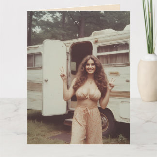 CARTE BIRTHDAY 1970'S CURVY HIPPIE GIRL GREETING CARD