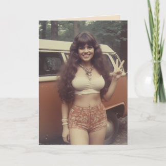 CARTE BIRTHDAY 1970'S CURVY HIPPIE GIRL GREETING CARD