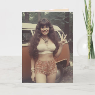CARTE BIRTHDAY 1970'S CURVY HIPPIE GIRL GREETING CARD