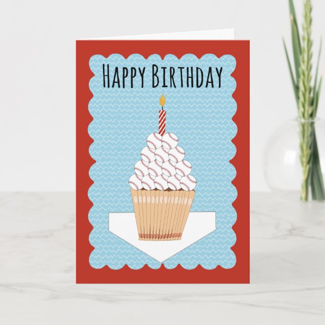 Carte Birthday Baseball Cupcake with Bats and Balls (Devant)