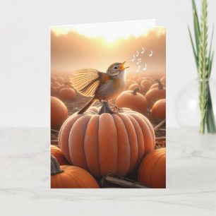 Carte Birthday Bird Singing sur un Citrouille