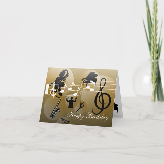Carte Birthday Card love Music Gold (Devant)