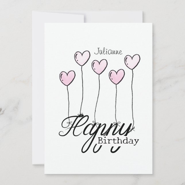 Carte Birthday Card With Rosé Heart Balloons And Name (Devant)