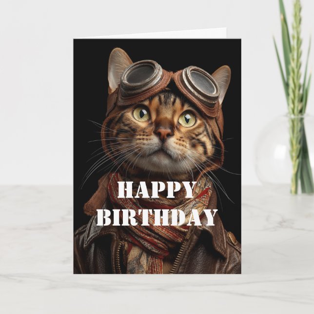 Carte Birthday Cat Pilot Aviator Cool Funny Aviation (Devant)