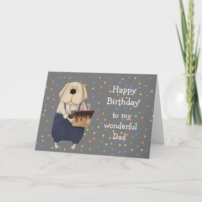 Carte Birthday Dad Father Cute Dog Watercolor  (Devant)