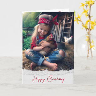 Carte Birthday Farm Girl With Chicken