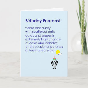 Carte Birthday Forecast - un poème d'anniversaire amusan