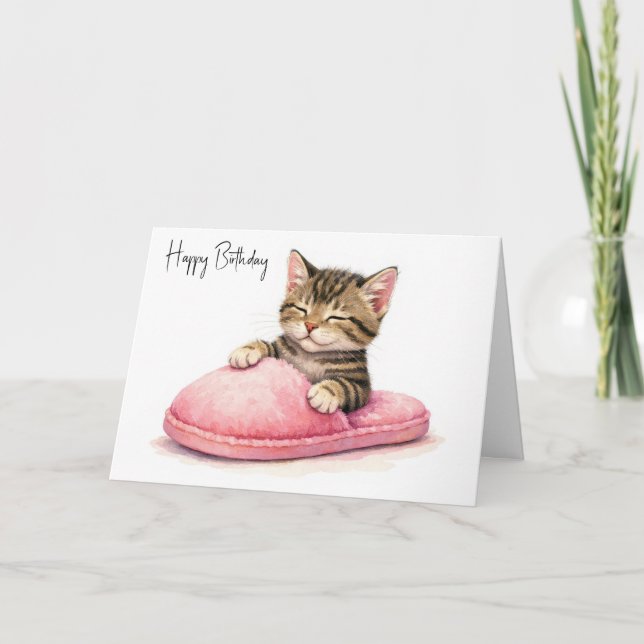 Carte Birthday Kitten Sleeping in a Pink Slipper (Devant)