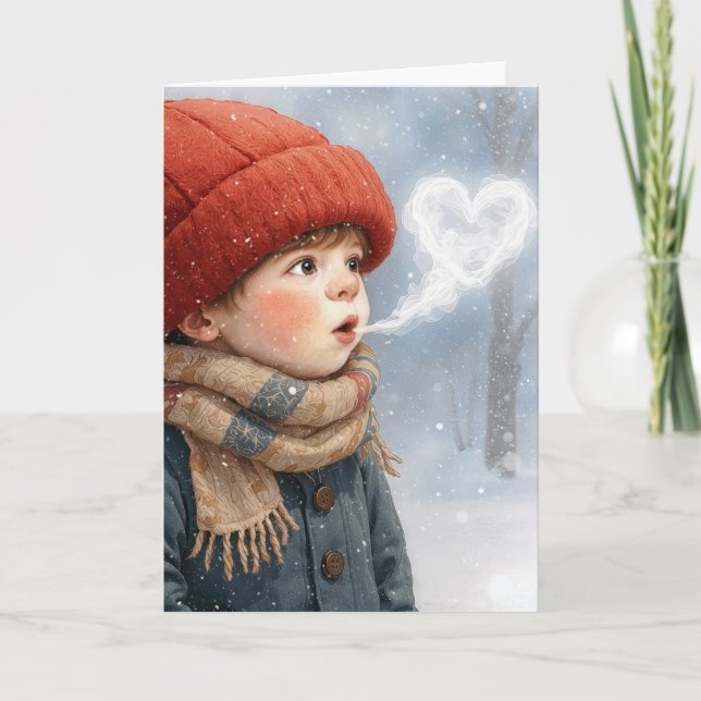 Carte Birthday Little Boy Exhaling a Frosty Heart  (Devant)